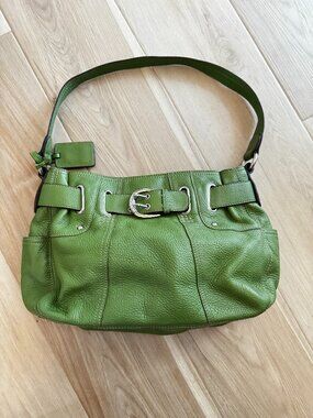 Tignanello Green Pebbled Leather Shoulder Bag Buckle Hobo Purse